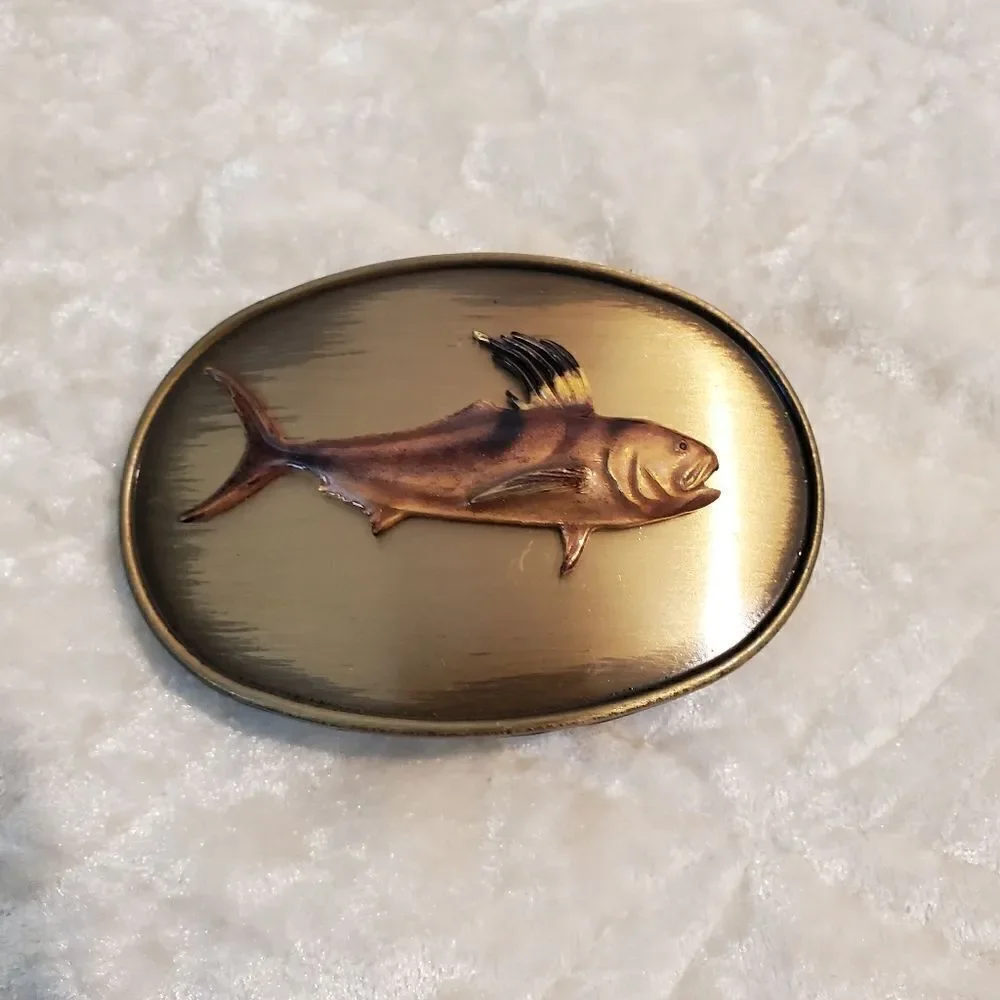 ‎RAIN TREE Men's Brass Fish Buckle Belt